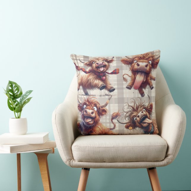 Highland Cow Watercolor Kudde (Stol)