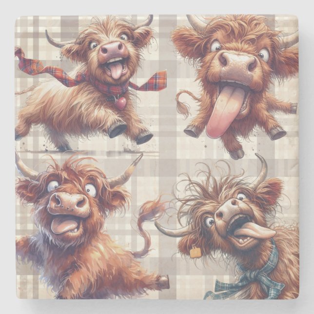 Highland Cow Watercolor Stenunderlägg (Framsidan)