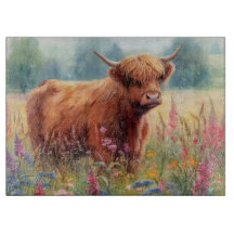 Highland Cow Watercolor Wildblomma Fält