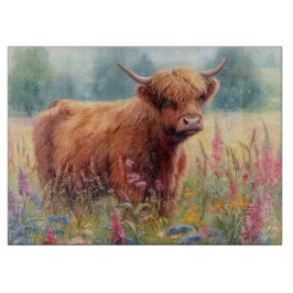 Highland Cow Watercolor Wildblomma Fält