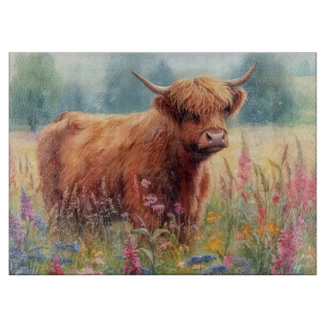 Highland Cow Watercolor Wildblomma Fält (Framsidan)