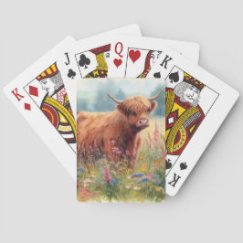 Highland Cow Watercolor Wildblomma Fält Casinokort