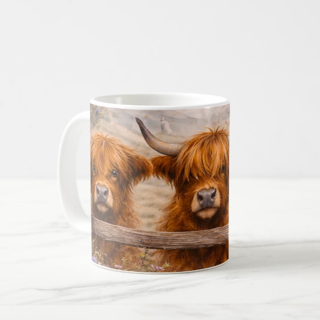Highland Cow - Watercolour Animals Kaffemugg (Framsida vänster)