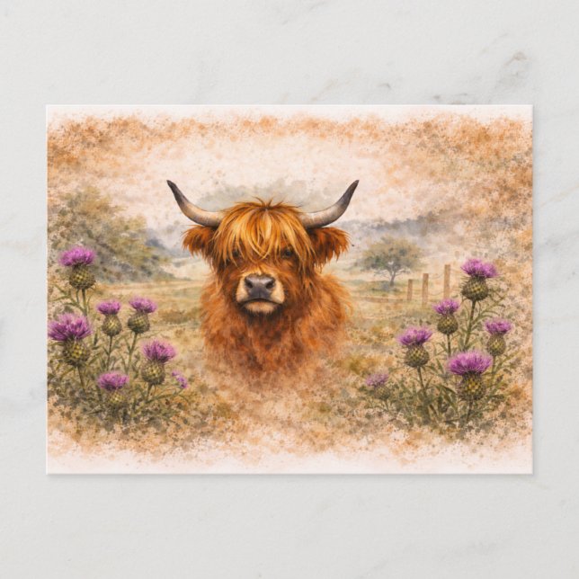Highland Cow - Watercolour Animals Vykort (Framsida)