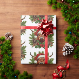 Highland Cow Wearing Santa Hat Presentpapper