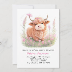 Highland Cow Wildblomma Stollig Girl Baby Shower Inbjudningar