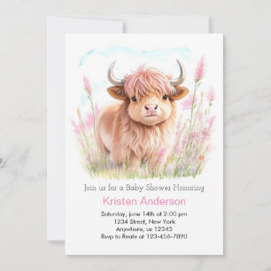 Highland Cow WildblommGirl Baby Shower Inbjudningar