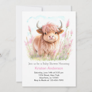 Highland Cow WildblommGirl Baby Shower Inbjudningar