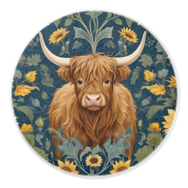 Highland Cow William Morris stil Gult Solros Knopp (Framsidan)