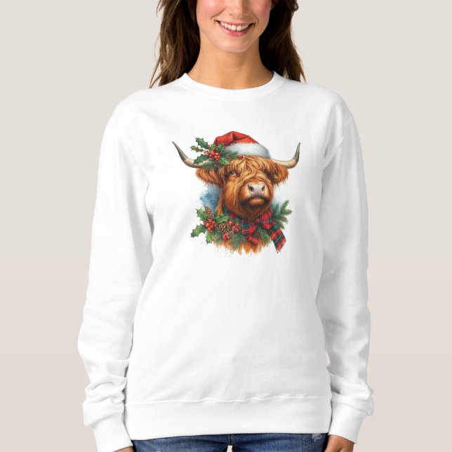 Highland Cow Women’s Christmas Sweatshirt  T Shirt (Framsida)