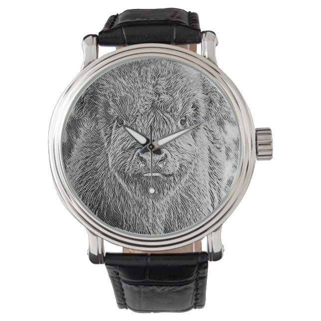 Highland Cow Woodcut Watch Armbandsur (Framsida)