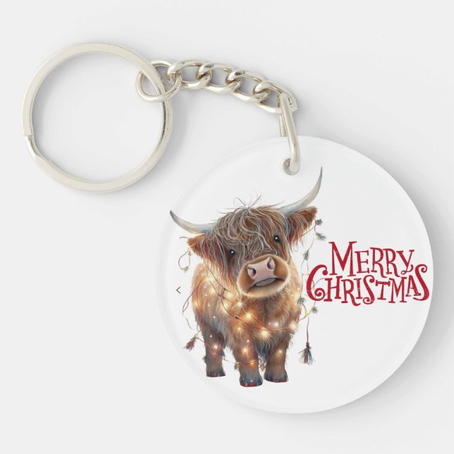 highland cow xmas Acrylic Keychain (Framsidan)