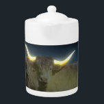 Highland Cows Glowing In The Dark, Teapot<br><div class="desc">Pictured are two Highland cows glowing in the dark</div>