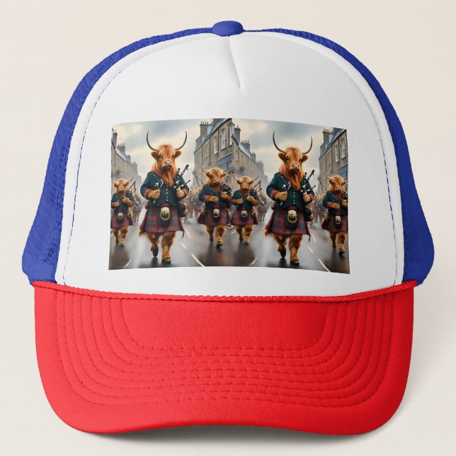Highland Harmony: Bagpipe Highland Cow Band Keps (Framsida)