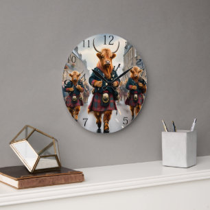 Highland Harmony: säckpipa Highland Cow Band Stor Klocka