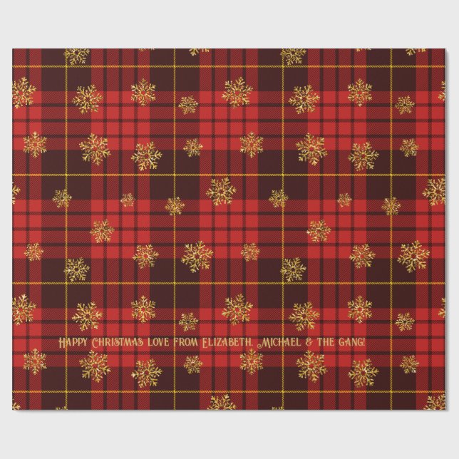 Highland Hearth-rutigt guld snöflinga Personligt Presentpapper (Platt)