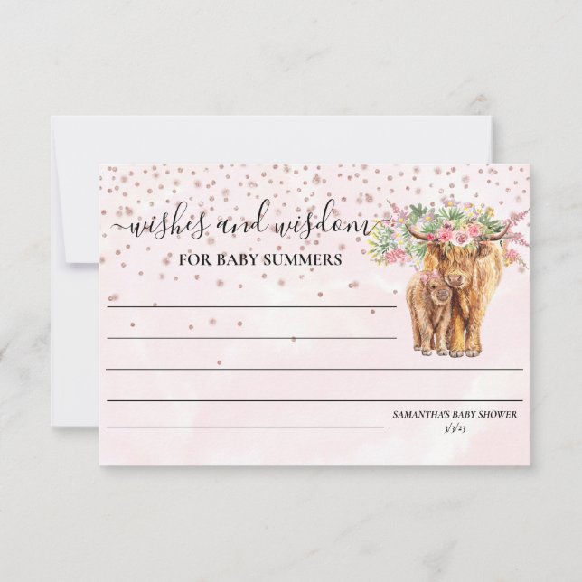 Highland ko Rosa Baby Shower Önskemål Wisdom Inbjudningar (Framsida)