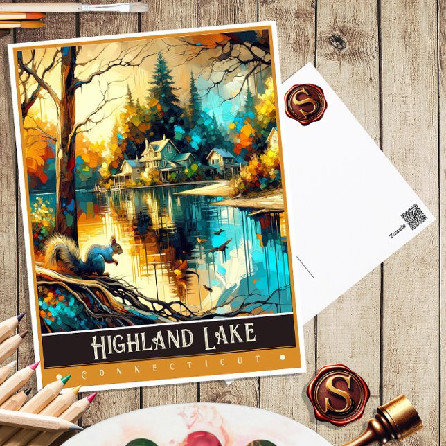 Highland Lake, Connecticut | Gammal målning Vykort (Skapare uppladdad)