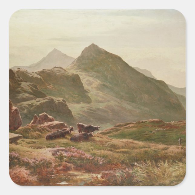 Highland scen fyrkantigt klistermärke (Framsida)
