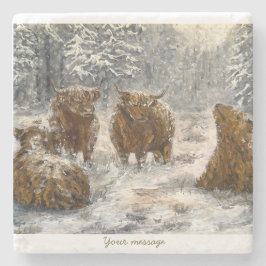  Highland Soul: Whimsical Snowy Cows Vintage Stenunderlägg