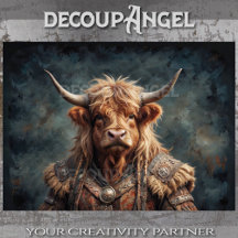 Highlander Viking Warrior Bull - Decoupage -