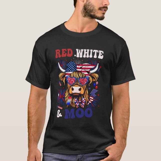 Highlanderko 4 juli amerikansk röd vit blå t shirt (Framsida)