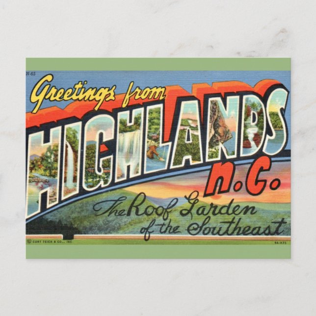 Highlands NC Retro Postkort Vykort (Framsida)