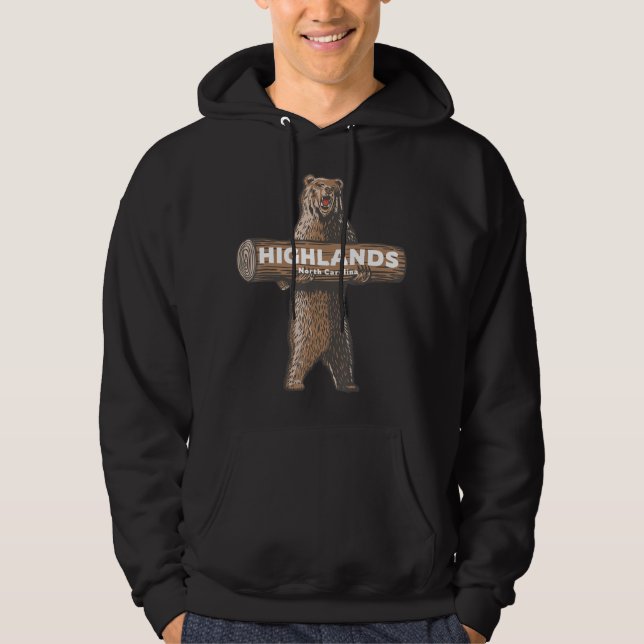 Highlands North Carolina Nc Growling Bear Vacation Hoodie (Framsida)