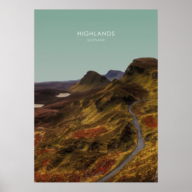 Highlands, Scotland Travel Illustration Poster (Framsidan)