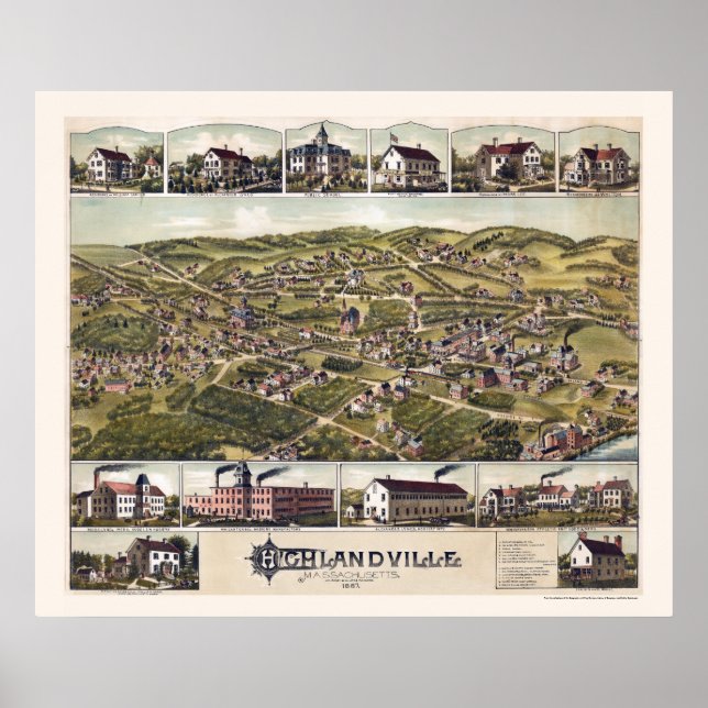 Highlandville, MORSA Panoramic Karta - 1887 Poster (Framsidan)