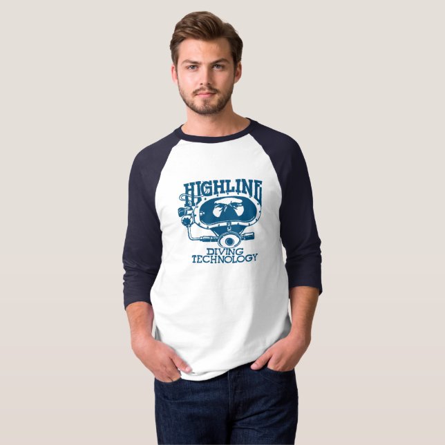Highline Diving Tech Retro (Blått Logo) 3/4  T Shirt (Hel framsida)