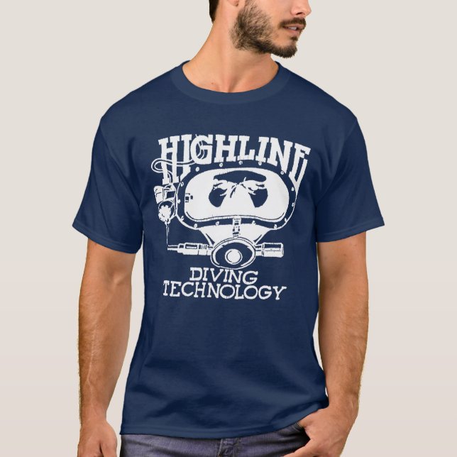 Highline Diving Tech Retro (Vit logotyp) T Shirt (Framsida)