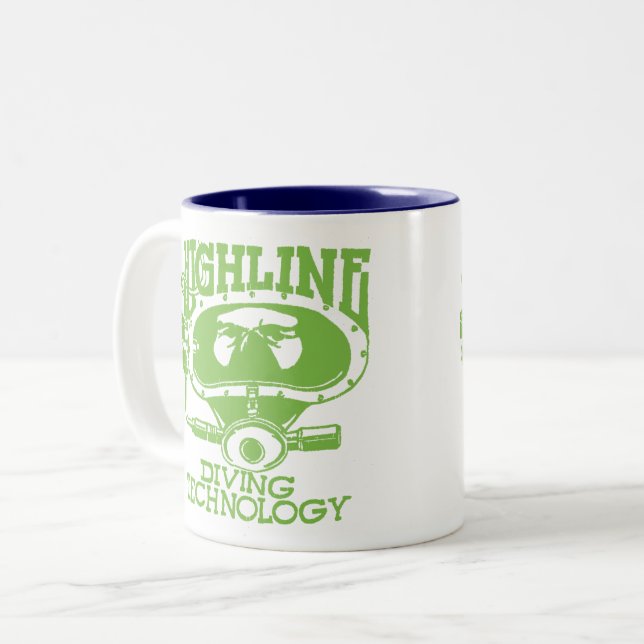 Highline Diving Technology Retro Logotyp Två-Tonad Mugg (Framsida vänster)