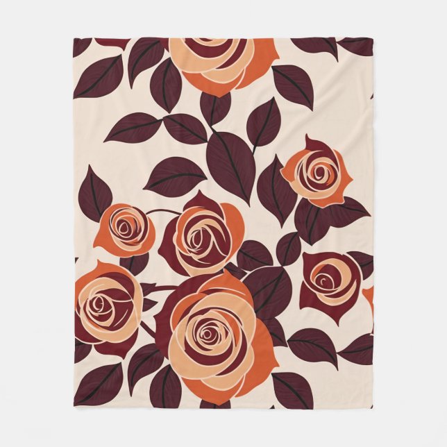Highly Stylized Roses In Shades Of Orange Fleecefilt (Framsidan)