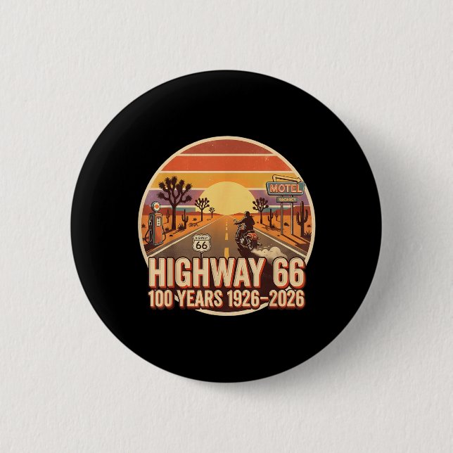 Highway 66 100 år 1926-2026 Biker Centennial Knapp (Framsida)
