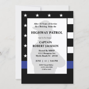 Highway Patrol Flagga Blue Line Pension Party Inbjudningar