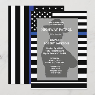 Highway Patrol Flagga Blue Line Pension Party Inbjudningar