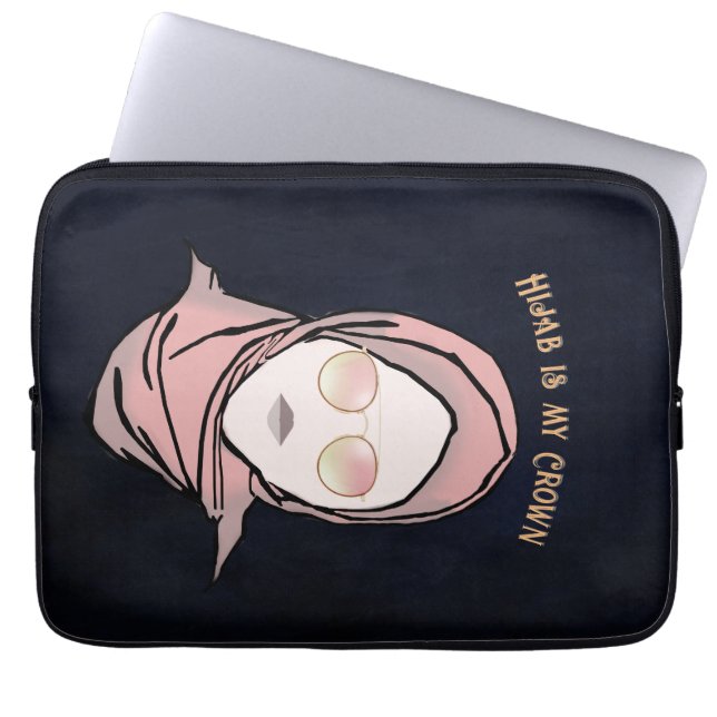 Hijab är min Krona Illustration Black Brown Guld Laptop Fodral (Framsidan)