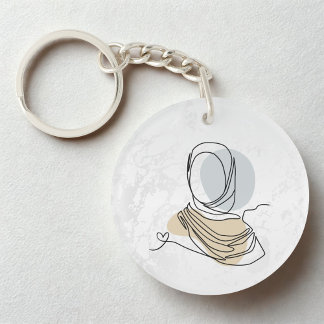 Hijab Line Art Marble Keychain | Acrylic Keychain