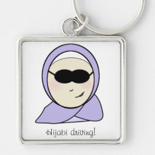 Hijabi körning - muslimflicka med hijab fyrkantig silverfärgad nyckelring