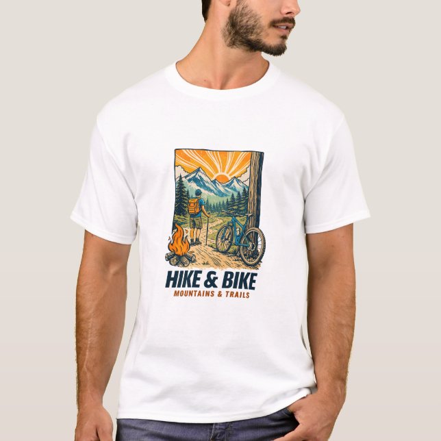 Hike & Bike Mountains & Trails Adventure Graphic T Shirt (Framsida)