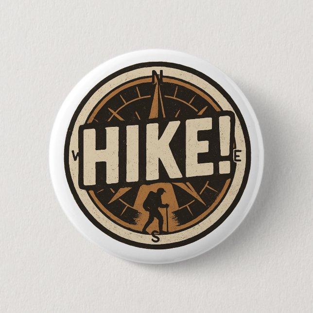 Hike! - Kompassknapp med Hiker Silhouette Knapp (Framsida)