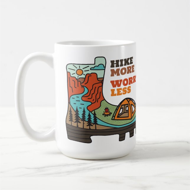 Hike More Worry Less Funny Camping Mug Kaffemugg (Vänster)