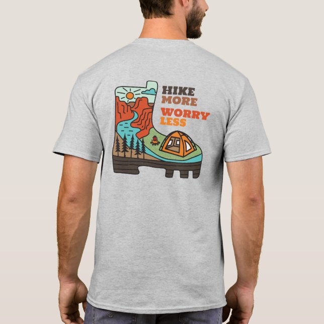 Hike More Worry Less Funny Camping T-Shirt (Baksida)