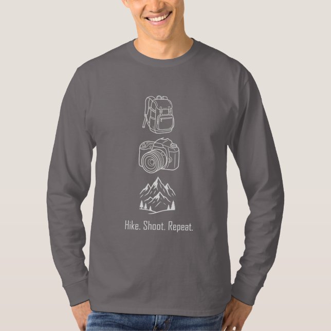 Hike Shoot Repeat – Hiking Photography Gift  T Shirt (Framsida)