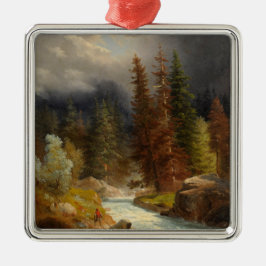 Hiker bredvid en Torrentialflod Julgransprydnad Metall