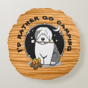 Hiker Camper Old English Sheepdog Hund Grått 1 Rund Kudde
