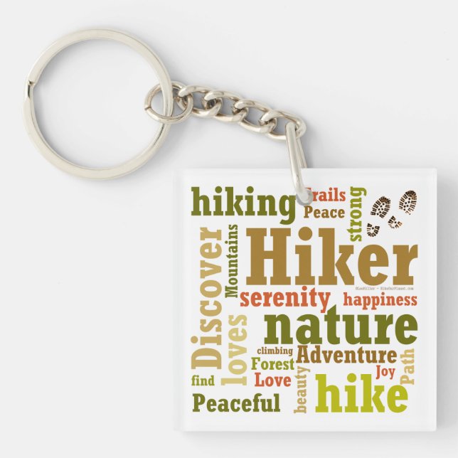 Hiker Hiking Ord Cloud Acrylic Keychain (Framsidan)