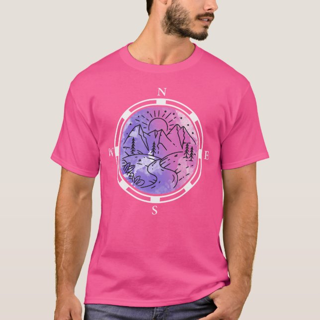 Hiker Mountains Compass klätterbergarter Mo T Shirt (Framsida)