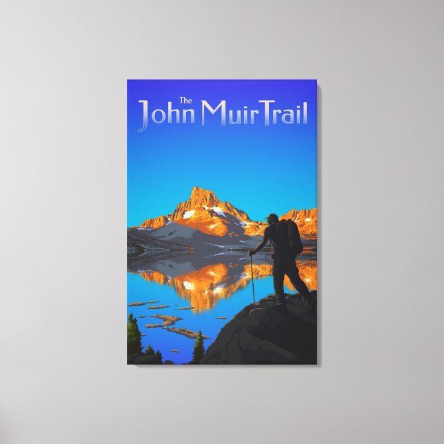 Hiker och Banner Peak - John Muir Trail - Logotyp Canvastryck (Framsida)